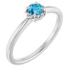 Sterling Silver Natural Blue Zircon Solitaire Rope Ring