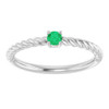 Sterling Silver 3 mm Lab-Grown Emerald Solitaire Rope Ring