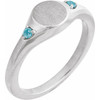 Sterling Silver Engravable Natural Blue Zircon Signet Ring