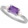 Sterling Silver Natural Amethyst & Cultured White Akoya Pearl Ring