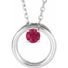 Sterling Silver Lab-Grown Ruby Circle 16-18" Necklace  