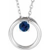 Sterling Silver Lab-Grown Blue Sapphire Circle 16-18" Necklace  