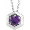 Sterling Silver Natural Amethyst Geometric 16-18" Necklace