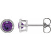 Sterling Silver 5 mm Natural Amethyst Beaded Bezel-Set Earrings