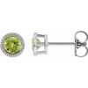Sterling Silver 4 mm Natural Peridot Beaded Bezel-Set Earrings
