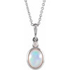 Sterling Silver 6x4 mm Natural Ethiopian Opal & .015 CT Natural Diamond 16-18" Necklace