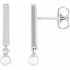 Sterling Silver Cultured White Seed Pearl Bar Earrings