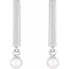 Sterling Silver Cultured White Seed Pearl Bar Earrings