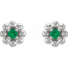 Sterling Silver Lab-Grown Emerald Petite Flower Beaded Earrings