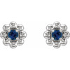 Sterling Silver Lab-Grown Blue Sapphire Petite Flower Beaded Earrings
