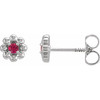 Sterling Silver Lab-Grown Ruby Petite Flower Beaded Earrings