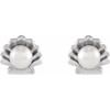 Sterling Silver Cultured White Seed Pearl Shell Earrings