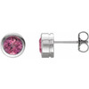 14K White Natural Pink Tourmaline Bezel-Set Earrings