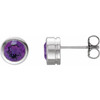 14K White Natural Amethyst Bezel-Set Earrings