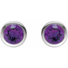 14K White Natural Amethyst Bezel-Set Earrings