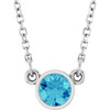 Rhodium to Plated Sterling Silver Natural Blue Zircon Solitaire Necklace 16 Inch - $216