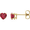 14K Yellow Lab-Grown Ruby Heart Earrings