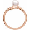 14K Rose Cultured White Akoya Pearl Ring 