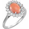 14K White Natural Pink Coral & 1/5 CTW Natural Diamond Ring