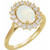 14K Yellow Natural White Opal & 1/5 CTW Natural Diamond Ring