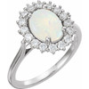 Sterling Silver Natural White Opal & 1/5 CTW Natural Diamond Ring