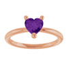 14K Rose Natural Amethyst Heart Solitaire Ring