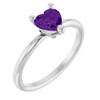 Sterling Silver Natural Amethyst Heart Solitaire Ring