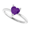 Sterling Silver Natural Amethyst Heart Solitaire Ring