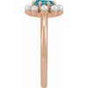 14K Rose Natural London Blue Topaz & Cultured White Seed Pearl Halo-Style Ring