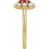 14K Yellow Natural Rhodolite Garnet & Cultured White Seed Pearl Halo-Style Ring