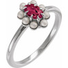 14K White Natural Rhodolite Garnet & Cultured White Seed Pearl Halo-Style Ring
