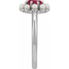 14K White Natural Rhodolite Garnet & Cultured White Seed Pearl Halo-Style Ring