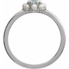 14K White Natural Sky Blue Topaz & Cultured White Seed Pearl Halo-Style Ring