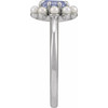 14K White Natural Tanzanite & Cultured White Seed Pearl Halo-Style Ring