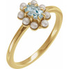 14K Yellow Natural Sky Blue Topaz & Cultured White Seed Pearl Halo-Style Ring