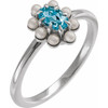 14K White Natural London Blue Topaz & Cultured White Seed Pearl Halo-Style Ring