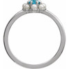 14K White Natural London Blue Topaz & Cultured White Seed Pearl Halo-Style Ring