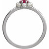 14K White Natural Rhodolite Garnet & Cultured White Seed Pearl Halo-Style Ring