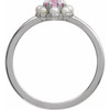 14K White Natural Pink Tourmaline & Cultured White Seed Pearl Halo-Style Ring
