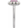 14K White Natural Pink Tourmaline & Cultured White Seed Pearl Halo-Style Ring