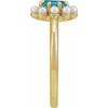 14K Yellow Natural London Blue Topaz & Cultured White Seed Pearl Halo-Style Ring