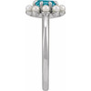 Sterling Silver Natural London Blue Topaz & Cultured White Seed Pearl Halo-Style Ring
