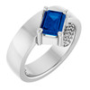 14K White Lab-Grown Blue Sapphire Asymmetric Solitaire Ring