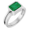 14K White Lab-Grown Emerald Ring