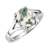 14K White Natural Moss Agate Cabochon Ring