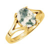 14K Yellow Natural Moss Agate Cabochon Ring