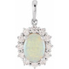 14K White Natural White Opal & 1/3 CTW Natural Diamond Halo-Style Pendant 