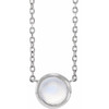 Platinum Cabochon Natural Rainbow Moonstone Bezel-Set 18" Necklace
