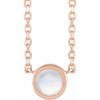 14K Rose Cabochon Natural Rainbow Moonstone Bezel-Set 18" Necklace