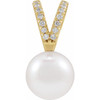 14 Karat Yellow Gold Cultured White Akoya Pearl & .04 CTW Natural Diamond Gemstone Pendant | $674